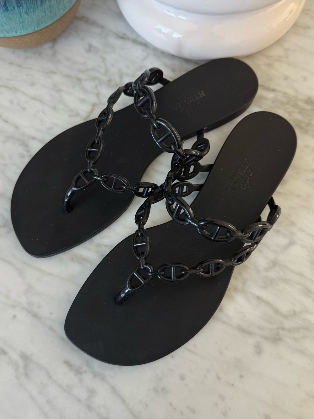 Hermes Island Black Chain-Link Jelly Thong Sandals - Women's - Picture 4 of 5